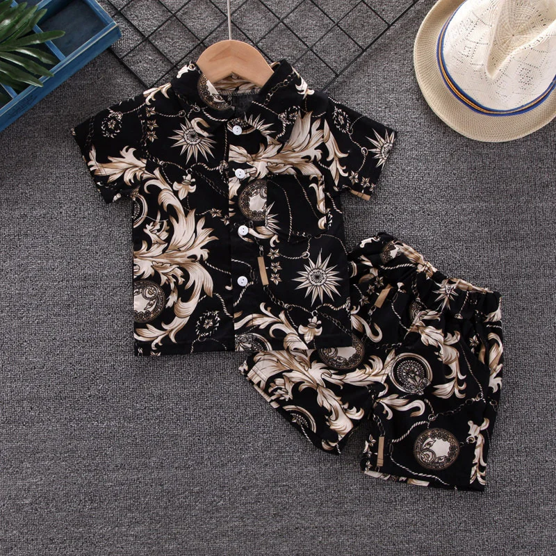 Nuevo conjunto de ropa de verano para bebés, traje de manga corta para niños, camisa, pantalones cortos, 2 unids/set, conjunto de ropa para niños, costo informal de algodón para niños pequeños - imagen 2