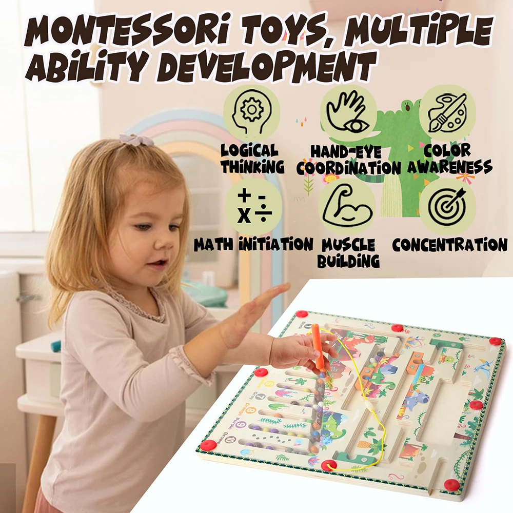 Laberinto magnético de colores y números, juguetes Montessori, rompecabezas de madera, tablero de actividades, rompecabezas de aprendizaje, juguetes a juego para contar para niños pequeños - imagen 5