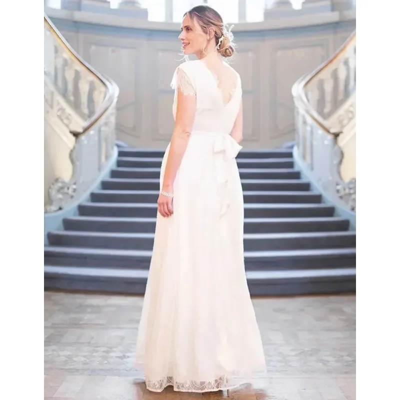 Vestido de maternidad encaje blanco largo para baby shower - imagen 5