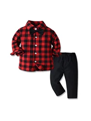 Conjunto navideño de camisa a cuadros y mono para bebé