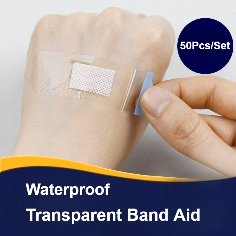 50 unids/set tirita transparente tiras de primeros auxilios de yeso impermeables para vendaje de heridas en la piel cinta adhesiva para vendajes