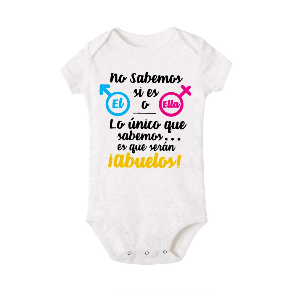 No sabemos si es lo es o ella que sabemos es eso serás abuelos Mono para bebé Anuncio de bebé Conjunto de mameluco Mewborn - imagen 5