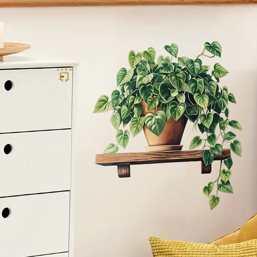Pegatinas de pared de plantas en macetas verdes simuladas, pegatinas de decoración frescas pequeñas verdes de simulación para el hogar - imagen 4