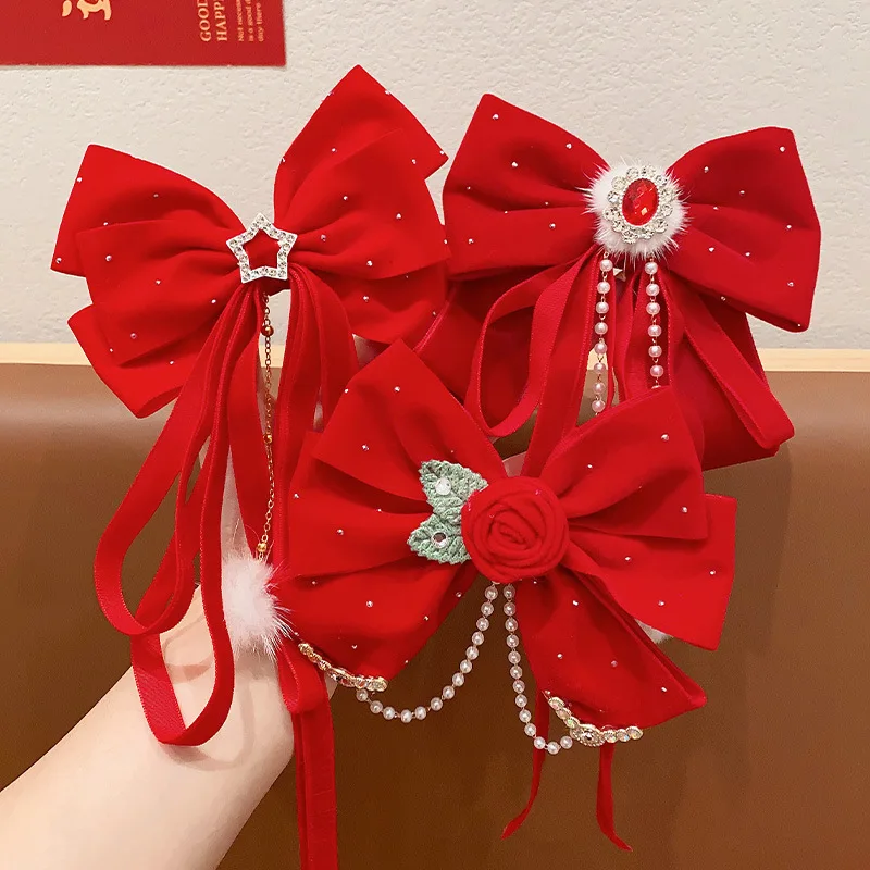 Pinza para el pelo de estilo antiguo para niña, Clip para el pelo de estilo chino, tocado de Año Nuevo, Hanfu, Clip superior de Corona Roja para bebé, accesorios para el cabello para niños - imagen 4
