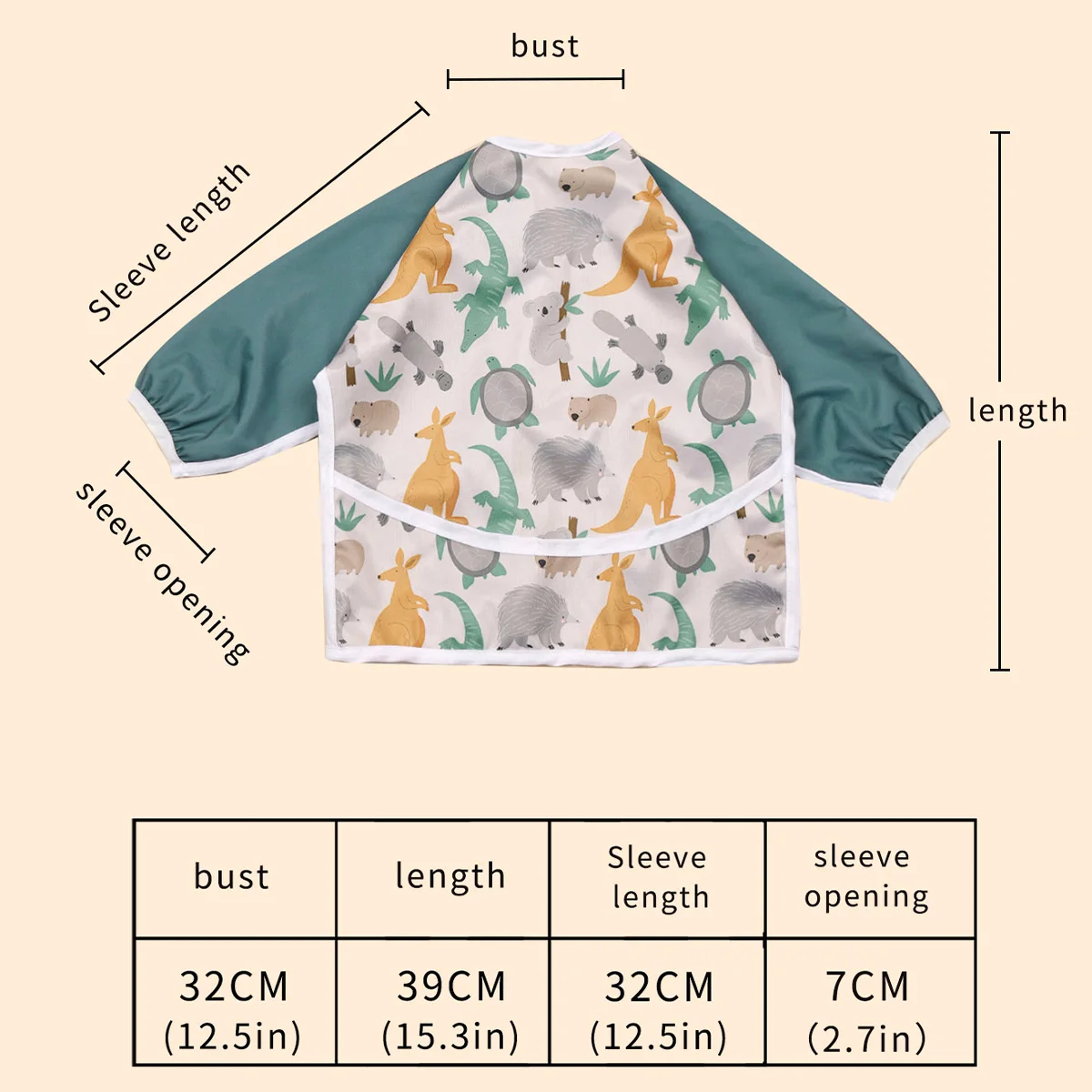 Babero impermeable para alimentación de bebé, camisa de manga larga, dibujo de pintura con bolsillo, 1 a 3 años - imagen 3