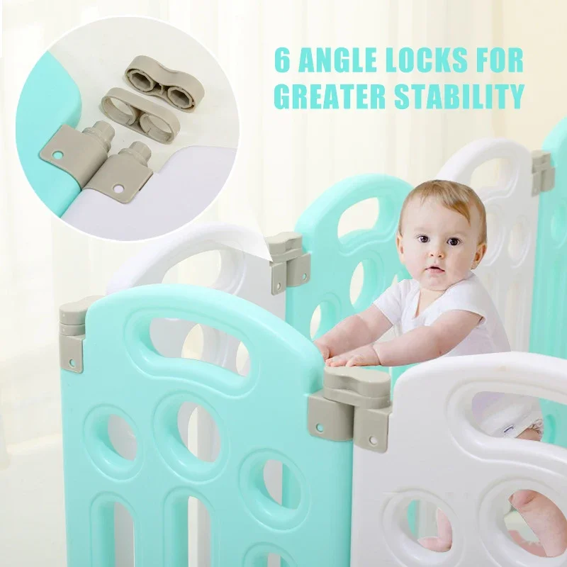 Parque infantil de seguridad para bebés de 10 paneles con estera gratis, barandilla de seguridad para niños, piscina de bolas, piscina, actividad de seguridad interior, centro de juegos, valla para gatear - imagen 4