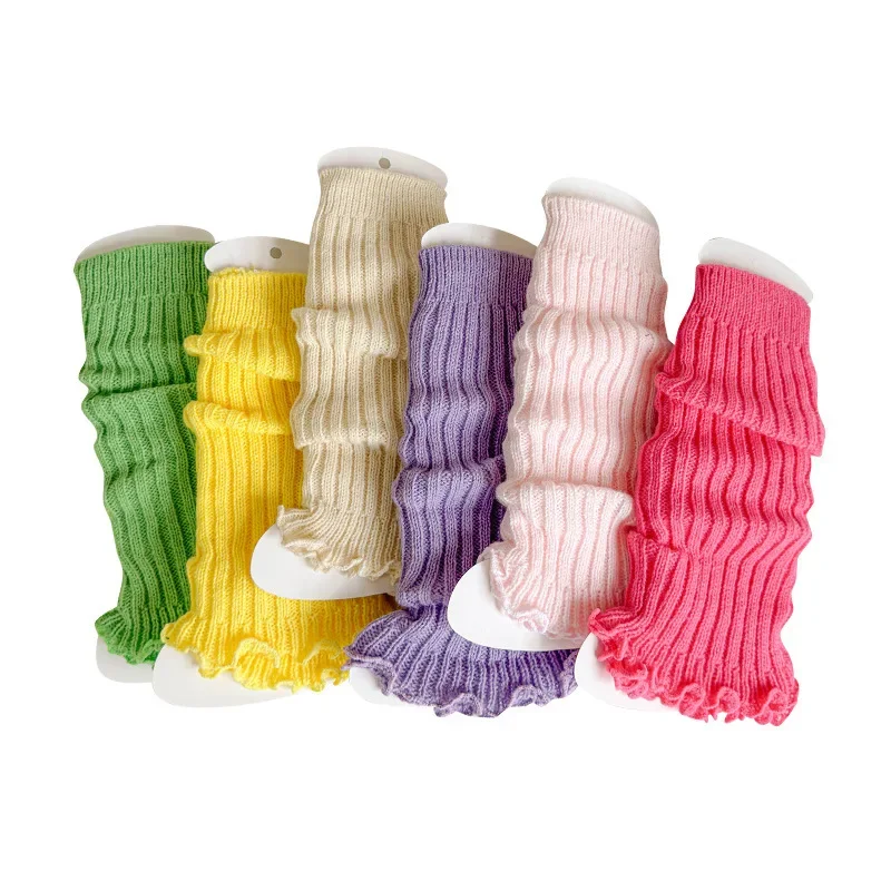 Primavera nuevo Color caramelo niñas calentadores de piernas de punto calcetines con volantes puños calcetines de pierna de moda antideslizantes calcetines lindos juguetones para niñas - imagen 5