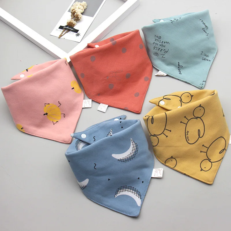 5 unids/lote Baberos para bebé, Baberos triangulares de algodón doble, toalla de Saliva con estampado de dibujos animados, delantal de alimentación para bebés y niñas, Baberos Bandana de algodón - imagen 4