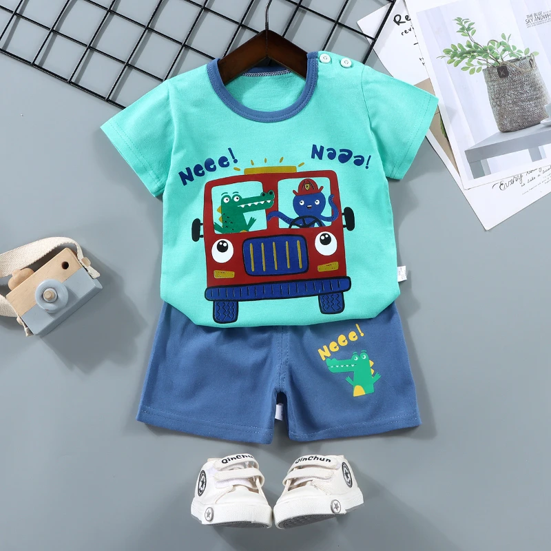 Conjunto de manga corta para niños, camiseta de algodón puro para niño, ropa de verano para bebé, pantalones cortos para niña, ropa de bebé, ropa de verano - imagen 4
