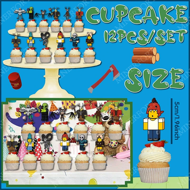 Roblox 99 noches en el bosque Cupcake Topper tema decoración de dibujos animados cumpleaños Baby Shower accesorios de fiesta de Halloween regalos 12 Uds - imagen 3