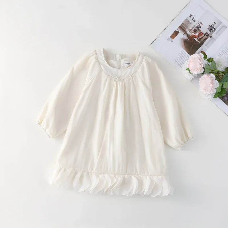 2-6Y 2025 moda de primavera para chicas vestido de manga larga estilo francés dobladillo de pétalo vestido para niños ropa para niños disfraces de fiesta para niñas