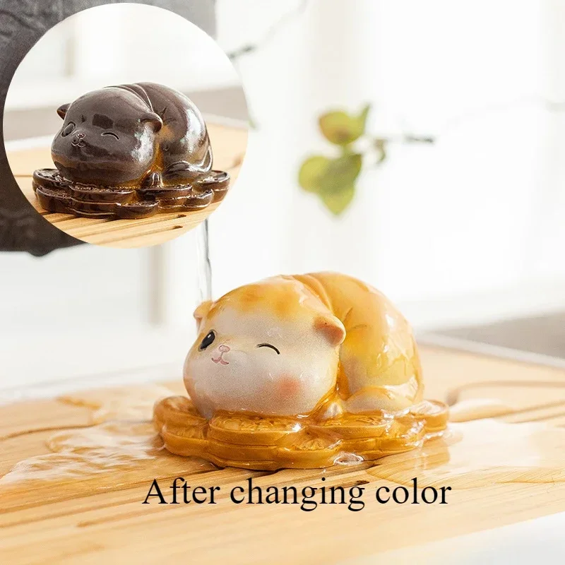 ¡Caliente! Lindo color que cambia de zorro té mascota Oficina y hogar mesa de té decoración adornos en forma de gato divertidos juguetes de té accesorios de té - imagen 5