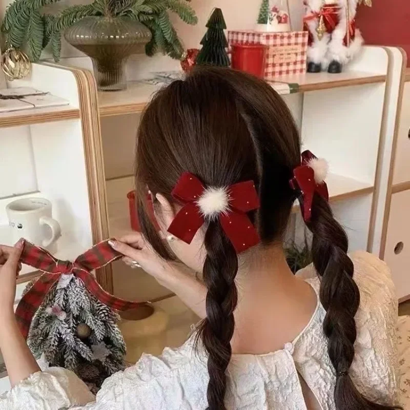 Pinzas de pelo fino terciopelo garra lazo retro para niños y niñas