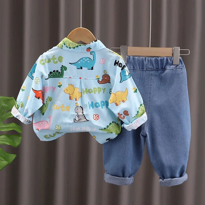 Conjunto de ropa para niños de 1 a 5 años, camisa de dinosaurio y pantalones vaqueros, traje de 2 piezas, Otoño, 2024 - imagen 3