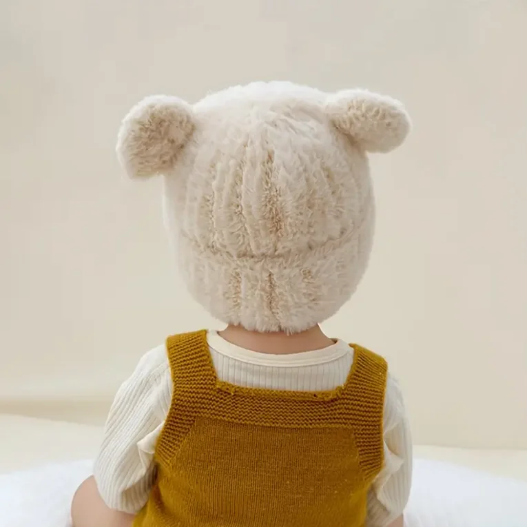 Gorro de felpa para bebé de 1 a 4 años, orejas de oso suaves y cálidas, ligero y resistente al viento, bonito diseño de oso de dibujos animados para bebé, niño y niña - imagen 5
