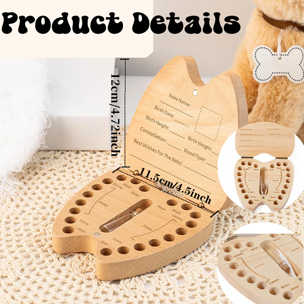 Cajita de los dientes personalizada de madera natural con nombre