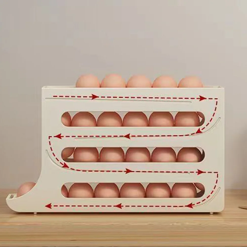 Estante para huevos rodante automático - Caja para almacenar huevos para refrigerador - Soporte para caja de almacenamiento - Cajón doble para huevos - Herramientas de cocina - imagen 2