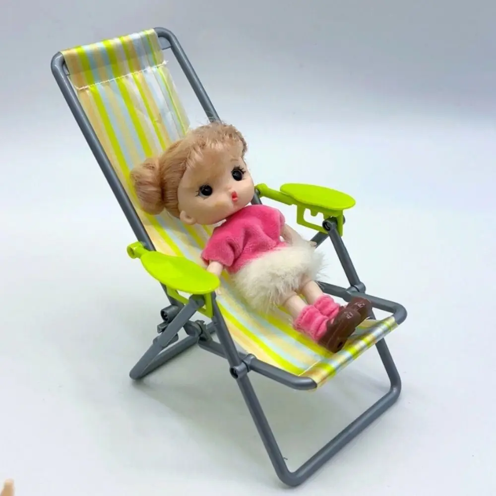 Nuevo Mini silla para casa de muñecas 1/6, 4 colores, 12x11x19,5 cm, silla de playa plegable, modelo, silla reclinable informal, casa de muñecas al aire libre - imagen 3