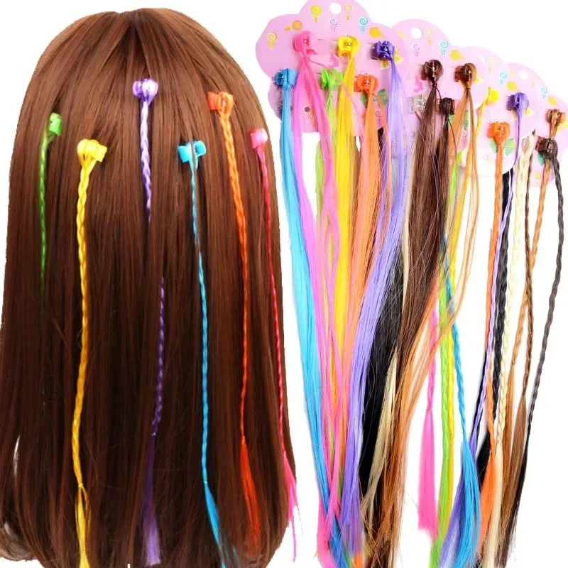 Extensiones de Cabello con trenzas de colores, accesorios para el cabello para niña y niño, coletas trenzadas de arcoíris