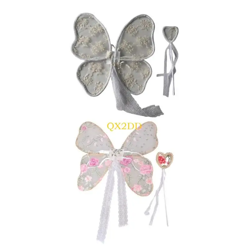QX2D Disfraz de ángel para niña con encaje bordado, multicolor - imagen 5
