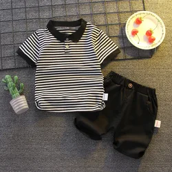 Conjunto verano algodón a rayas para niño – Top manga corta con shorts