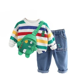 Nuevo conjunto de ropa de bebé de primavera y otoño, camiseta de manga larga para niños, pantalones, 2 unids/set, ropa para niñas, disfraz infantil a rayas