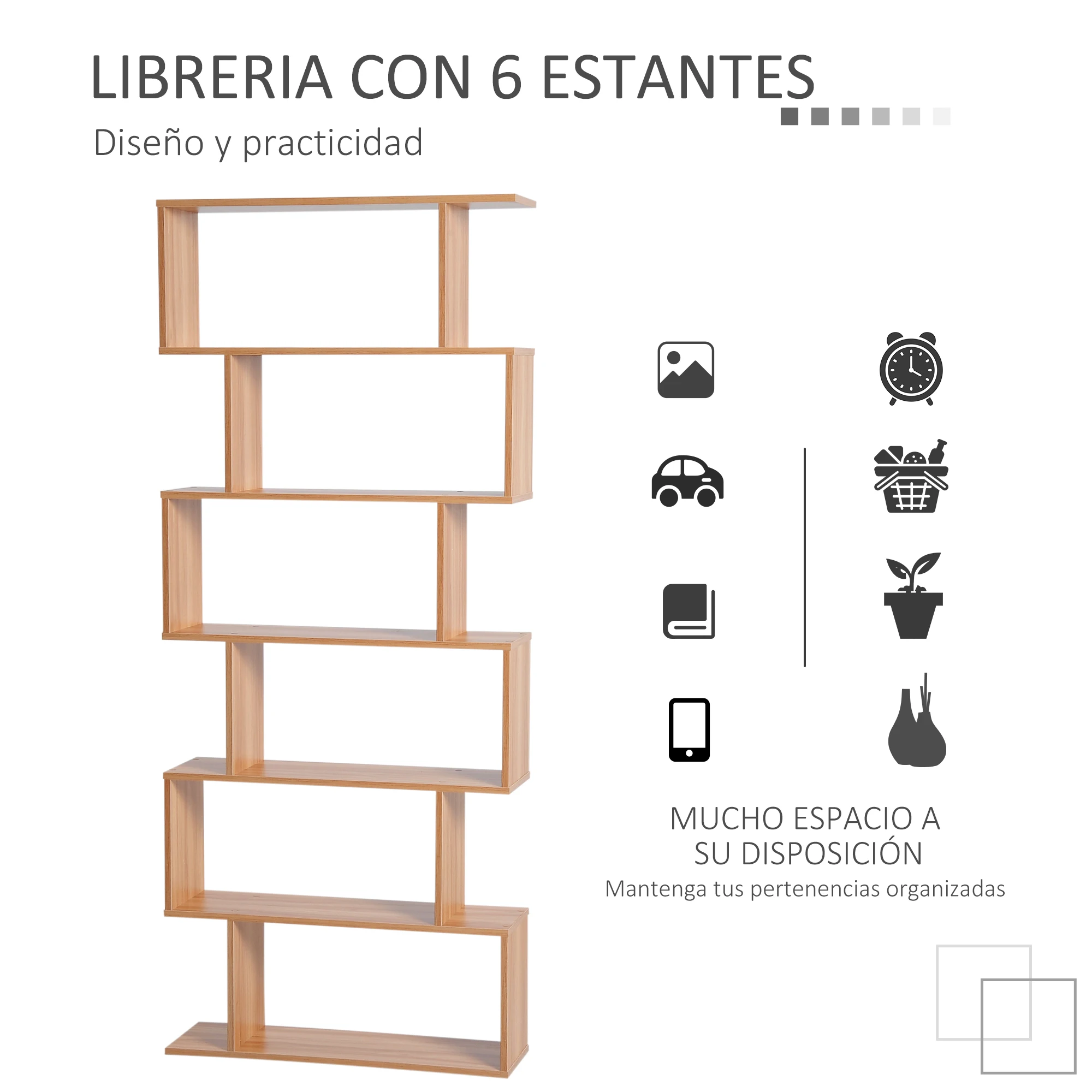 HOMCOM Librería de 6 Niveles, Estantería para Libros, 80x23x192 cm, Estantería Moderna para Salón, Dormitorio, Estudio, Oficina - imagen 4
