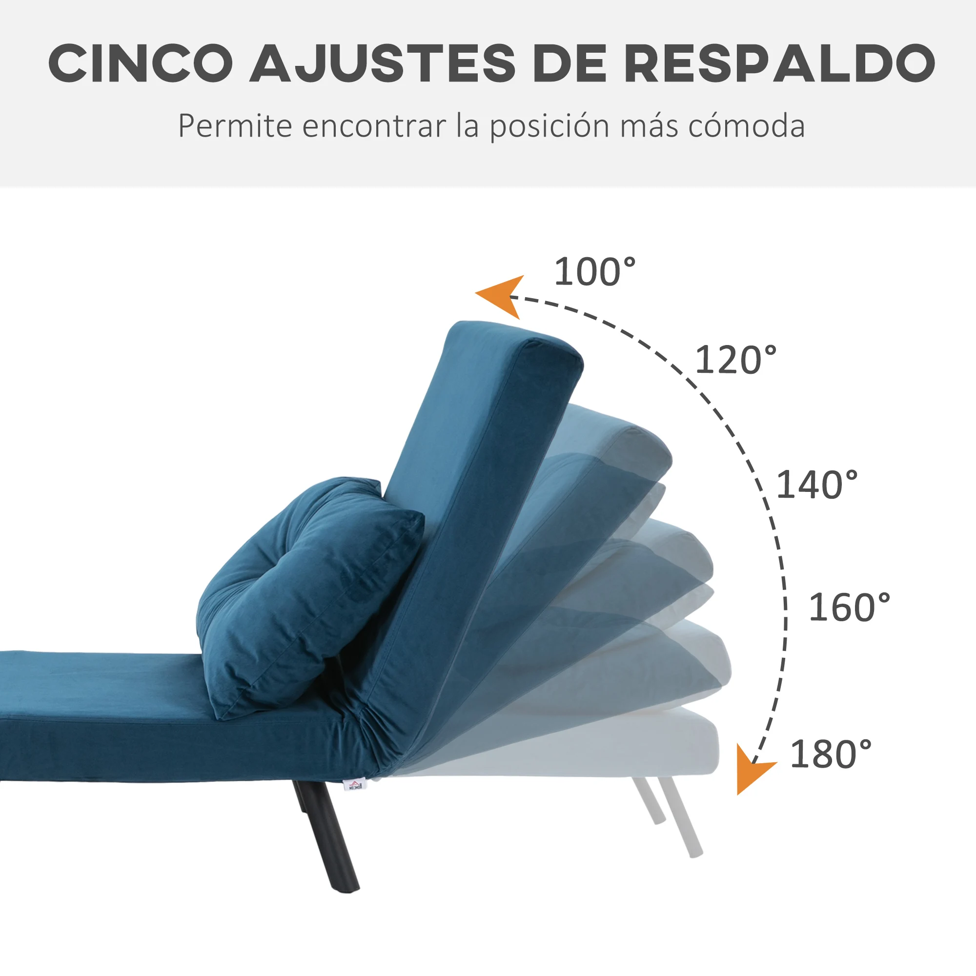 HOMCOM Sofá Cama Individual Plegable Silla Cama Convertible 3 en 1 con Respaldo Ajustable de 5 Niveles y Almohada Acolchada para Oficina Dormitorio Salón Carga 120 kg 63x73x81 cm - imagen 5