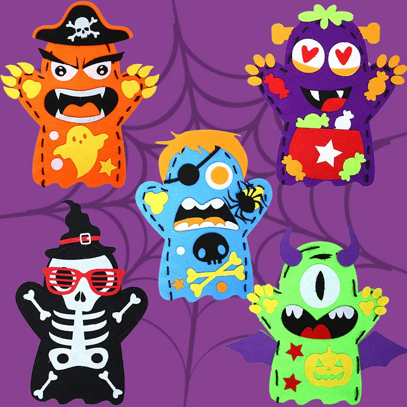 Marionetas de mano de dibujos animados para niños, juguetes artesanales, Kit de costura no tejida, muñeco de contar historias para niños, juguete educativo, regalo de Halloween para bebés, 3 piezas - imagen 2