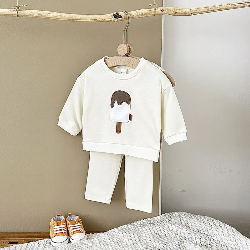 MILANCEL, nuevo conjunto de ropa de primavera para bebés, lindo traje con capucha de helado de dibujos animados para niños pequeños, traje suelto para niños pequeños, 2 uds. - imagen 4