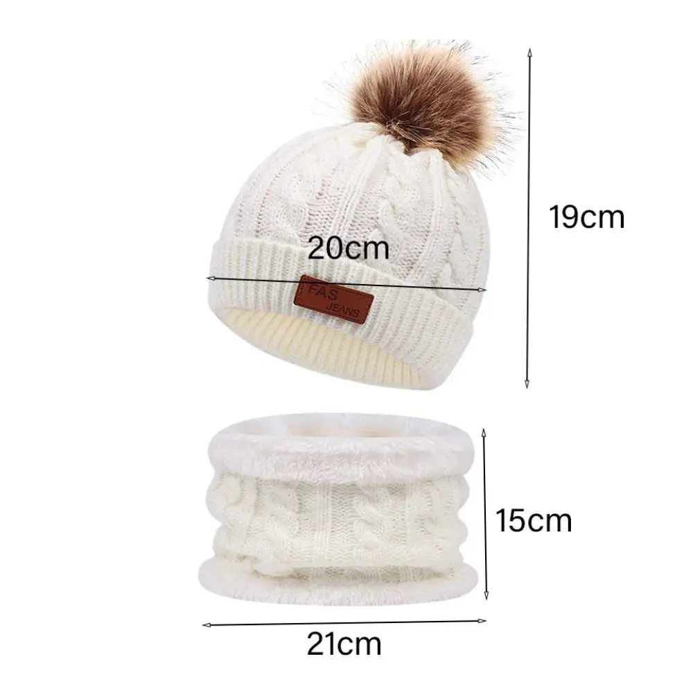 Gorro y bufanda tejidos con pompón para niños – Invierno 1-5 años - imagen 2