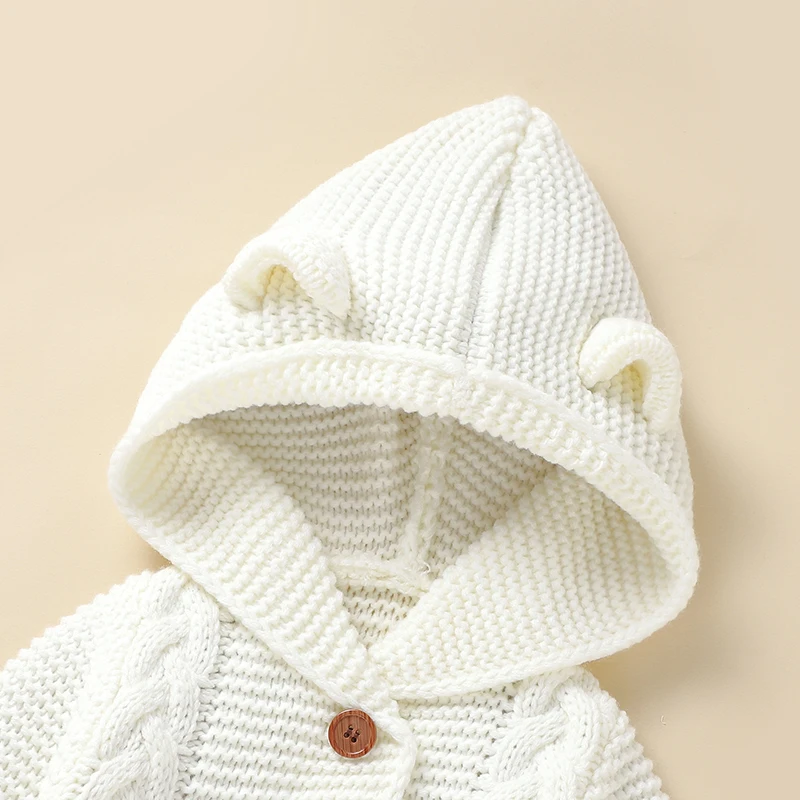 Peleles tejidos para bebé, ropa de invierno con capucha de manga larga para recién nacidos, monos para niños y niñas, trajes de 0 a 18m, monos infantiles de una pieza - imagen 2