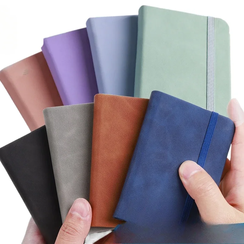 Juego de cuaderno A7 Premium de piel sintética, encuadernación con cierre elástico, 100 páginas forradas, diarios de tapa blanda, viajes/oficina/escuela - imagen 3