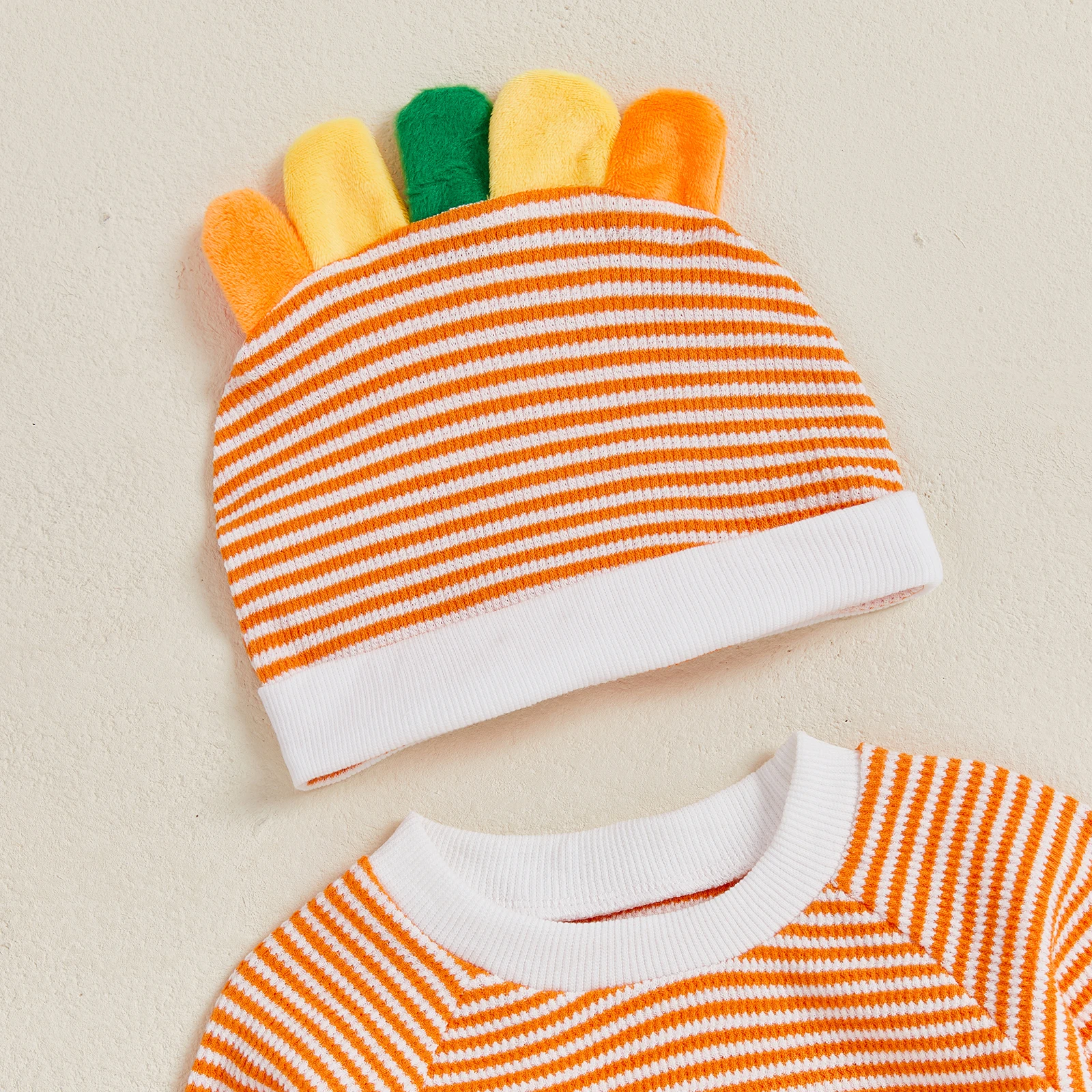 SUNSIOM Mameluco de Acción de Gracias para bebé, mono y sombrero de manga larga con estampado de rayas y bordado de pavo para niño pequeño, bonito atuendo - imagen 3