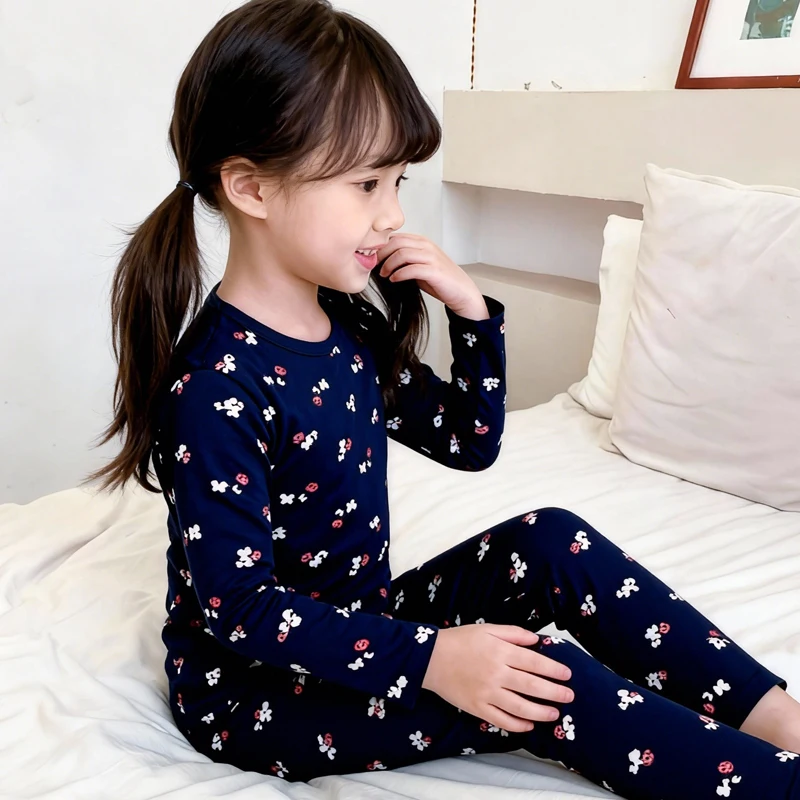 Enfants longs johhs ensemble bébé filles longs Johns sous-vêtements pour enfants bébé garçons sous-vêtements thermiques en coton 3-9 ans couleurs bonbons - imagen 3