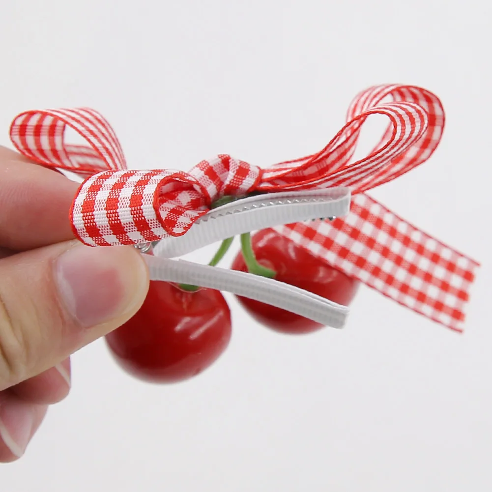 4 unids/lote Vintage cereza BB pasadores rojo a cuadros arco pinzas para el cabello para princesa recién nacido niñas niños horquillas horquillas - imagen 4