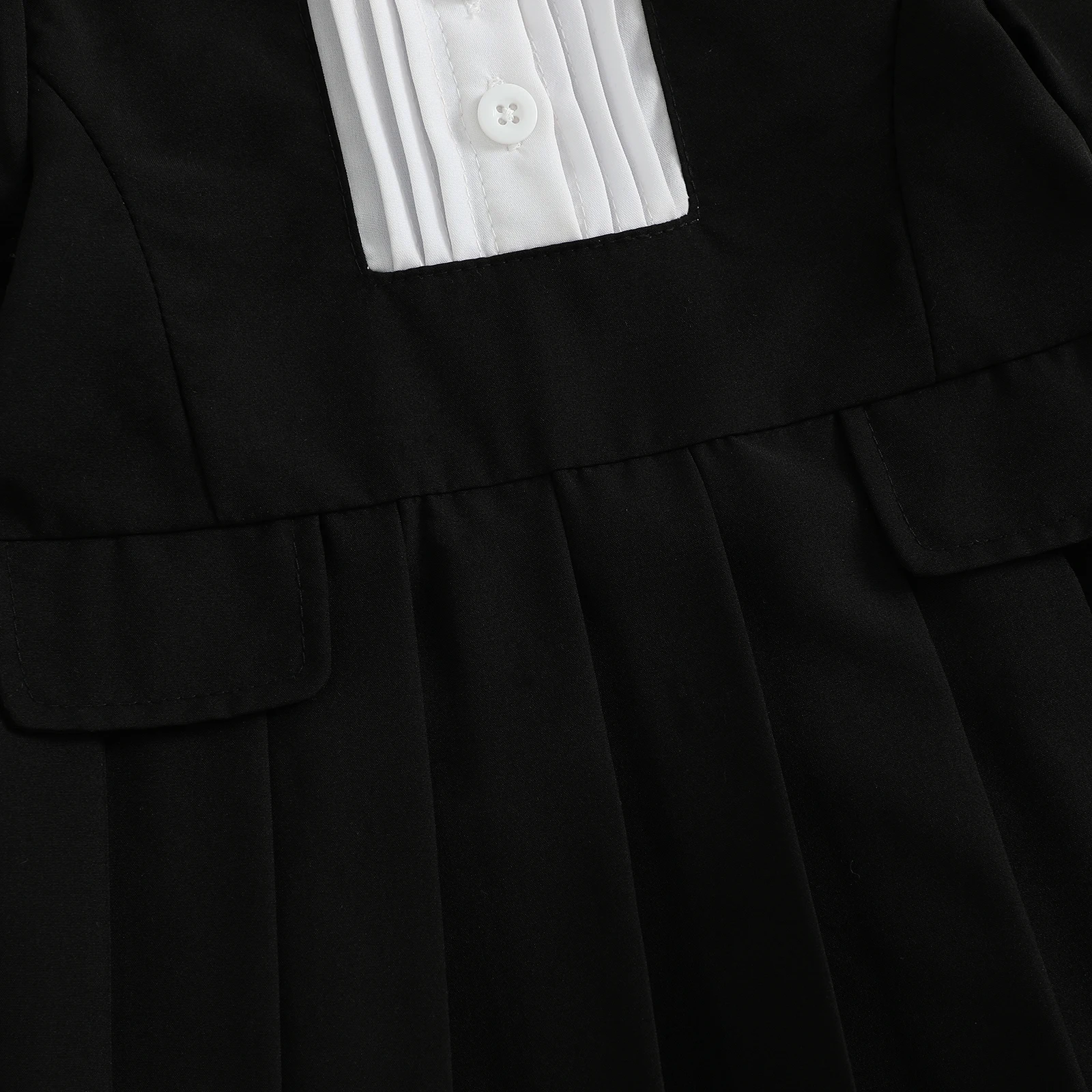 VISgogo Vestido de verano para niña, manga corta, cuello de solapa, plisado, corte en A, vestido informal para niño - imagen 4