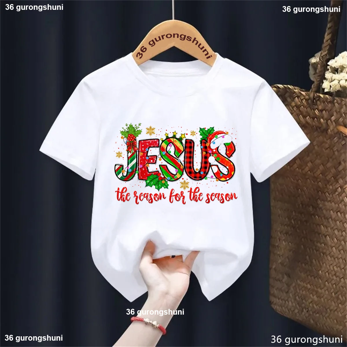 T-shirt imprimé graphique de Jésus la saison pour la raison, cadeau de Noël pour filles et garçons, vêtements pour enfants, blanc, rose, gris, blute - imagen 2