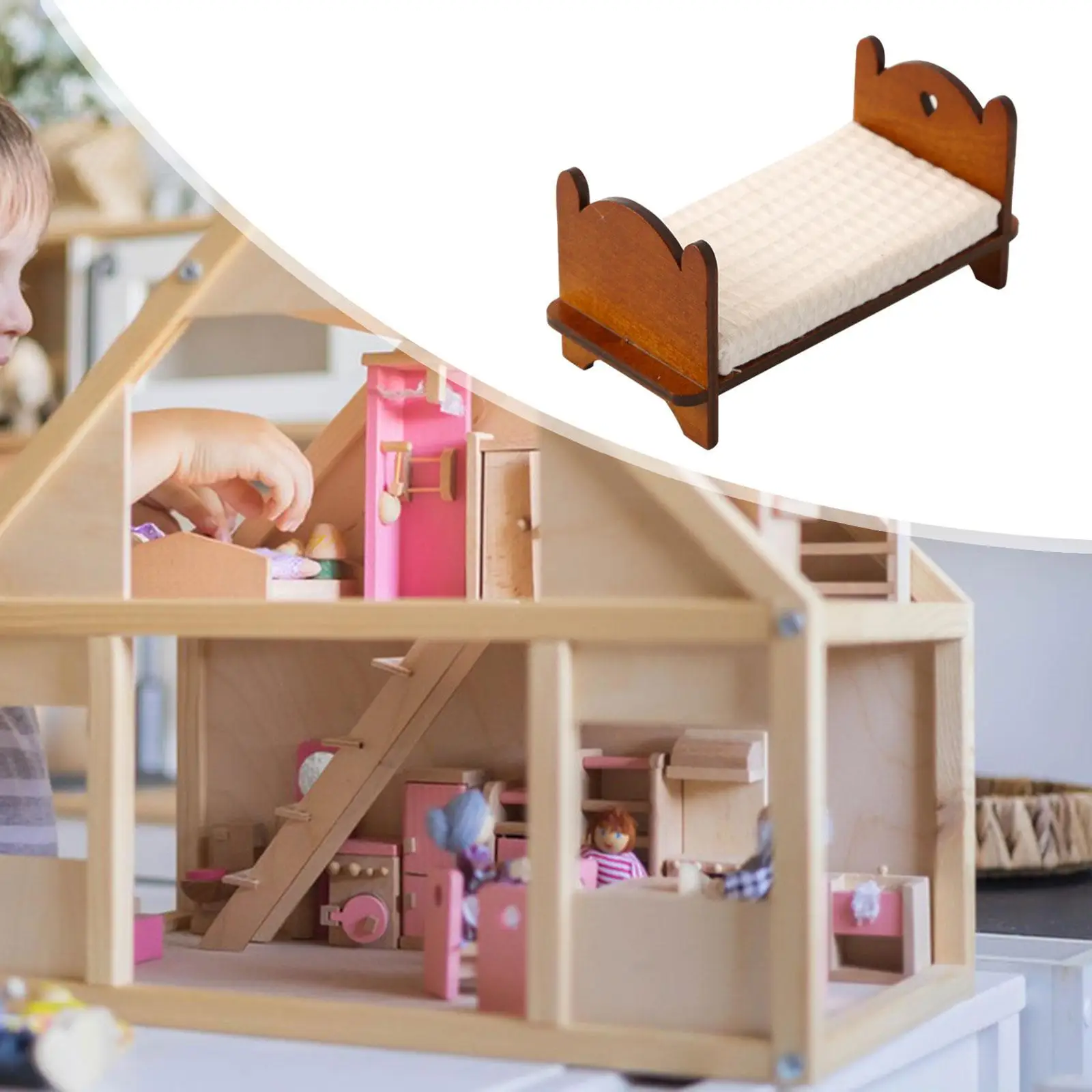 Dollhouse Furniture Wooden Furniture 1/12 Miniature Bed Bedroom Furniture Fairy