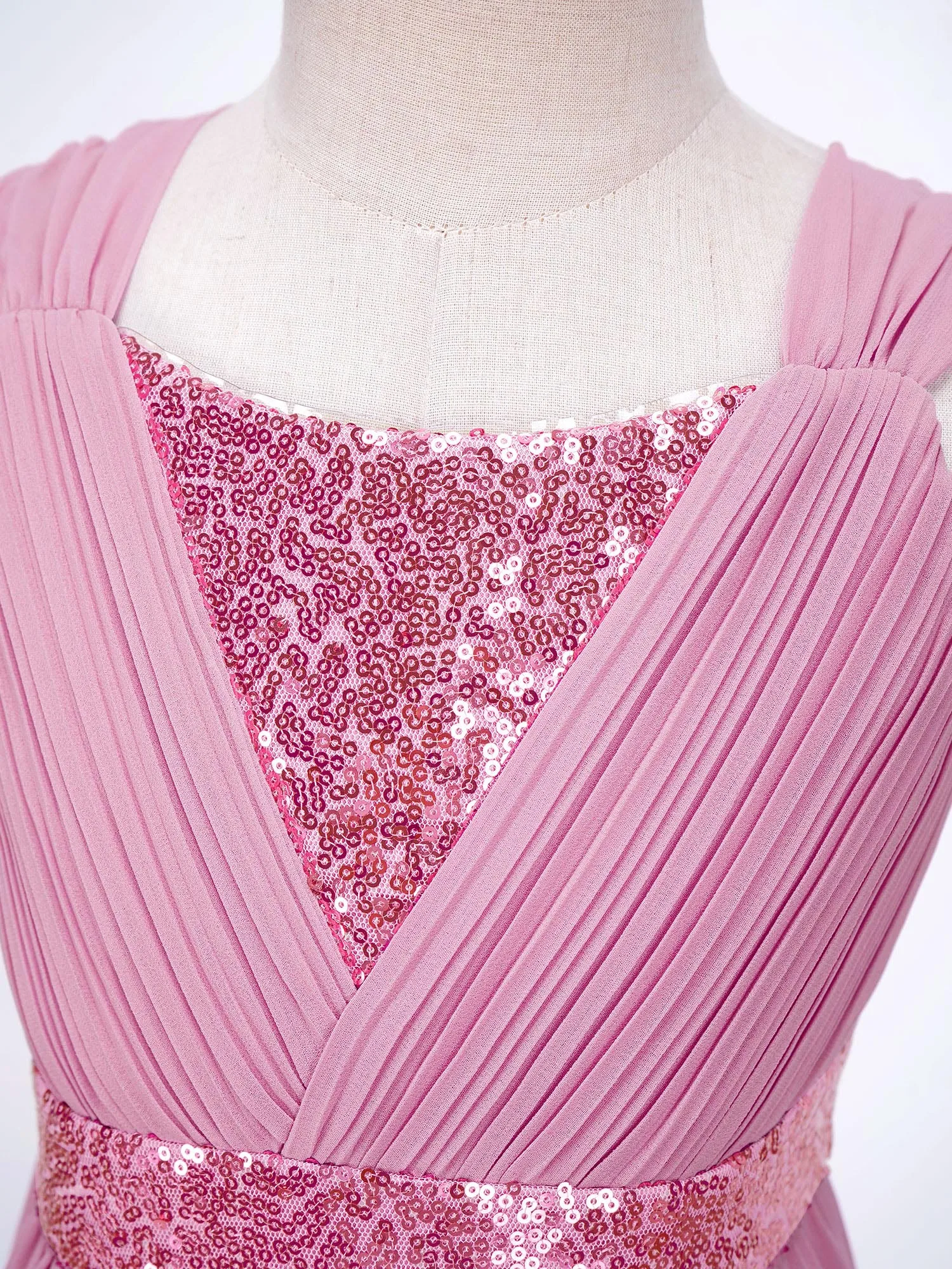 Vestido fruncido de lentejuelas para niñas, vestido de fiesta sin mangas, dobladillo alto-bajo, vestido de princesa de gasa para cumpleaños, boda, dama de honor, Verano - imagen 5