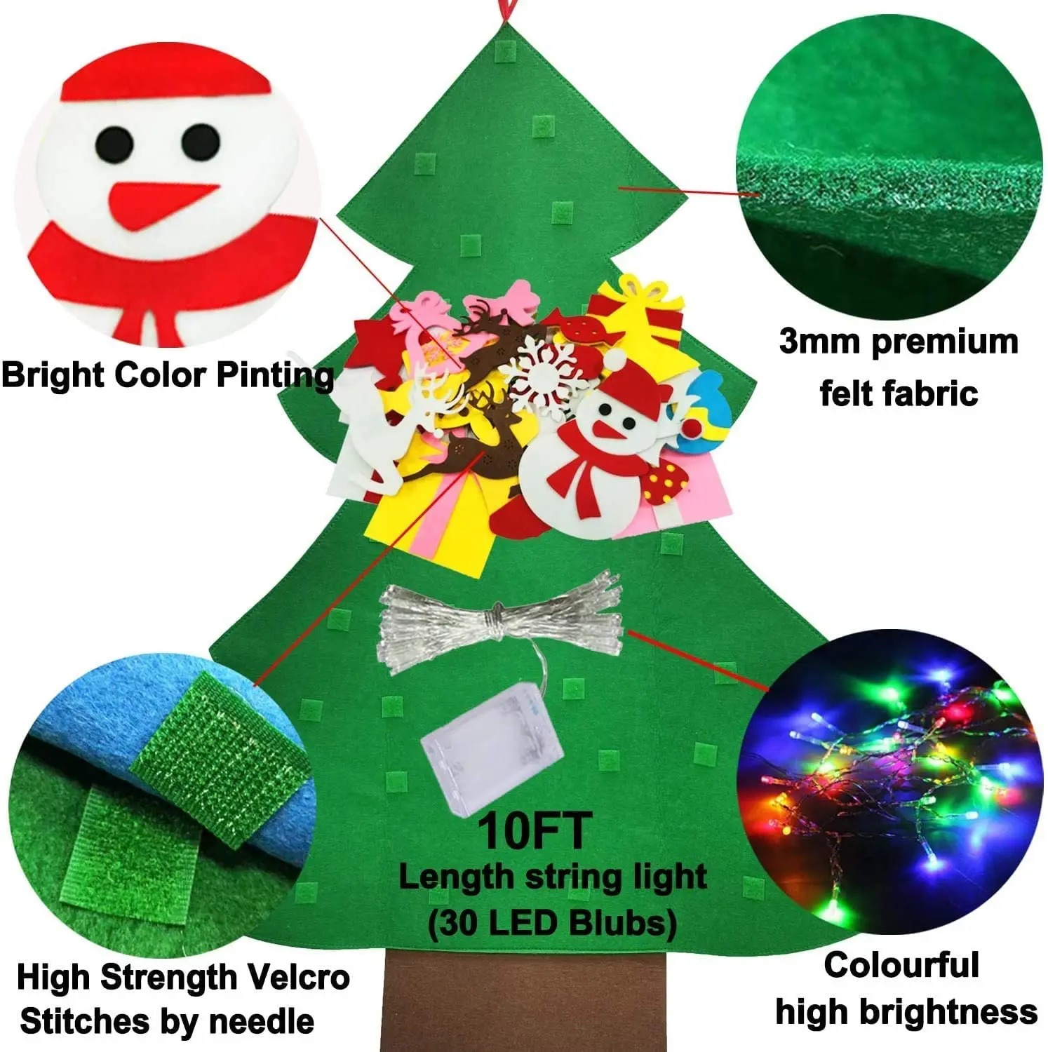32 Uds DIY árbol de Navidad de fieltro niños pequeños tablero ocupado árbol de Navidad regalo para niño niña puerta adorno de pared decoraciones bebé juguete Montessori - imagen 3