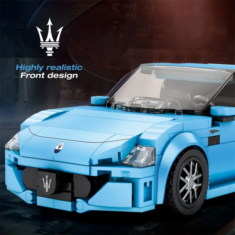 384 Uds Maserati bloques de construcción de automóviles deportivos azules modelo clásico de carreras de ciudad ladrillos decoración de escritorio juguetes para niños regalos de vacaciones - imagen 3