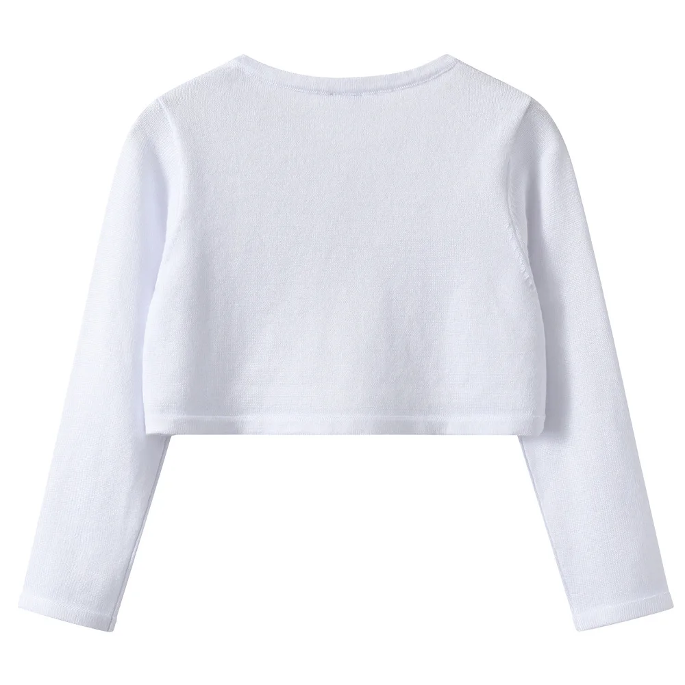 Chaqueta cárdigan de punto superior para niñas con un botón de hilo, chal para niños, aire acondicionado solar, suéter de Ballet envolvente para niñas - imagen 3