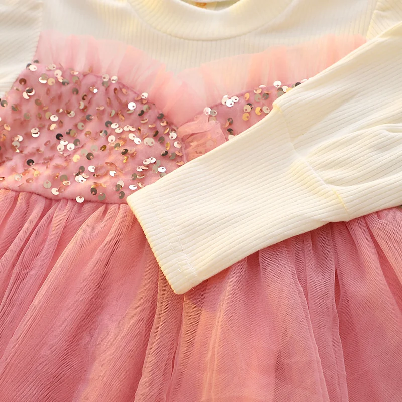 Vestidos para niños niñas algodón manga larga lentejuelas encaje princesa vestidos para niños primavera elegante ropa de cumpleaños disfraz de espectáculo - imagen 5
