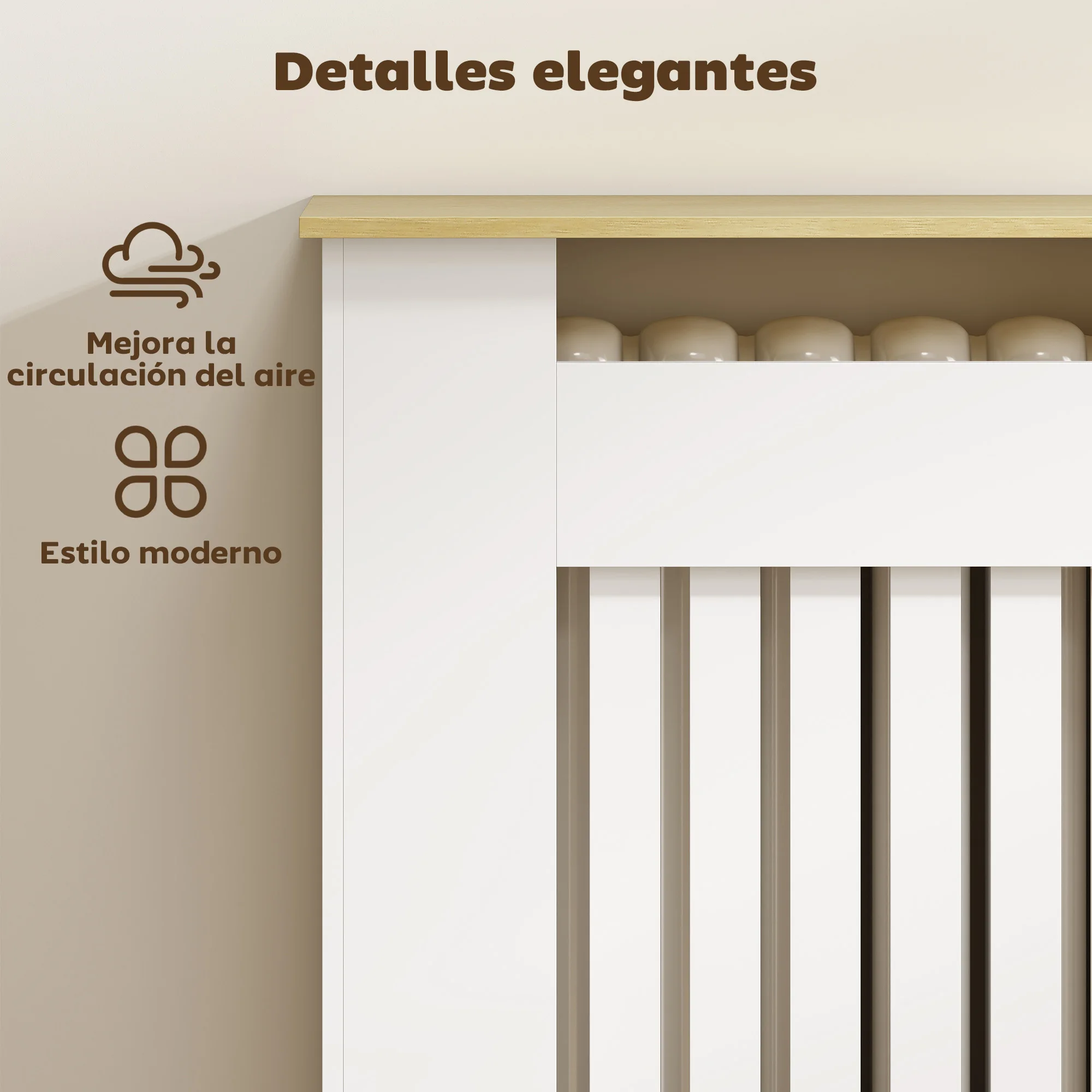 HOMCOM Cubre Radiadores con Zapatero, Cubreradiador de MDF, 152x19x81 cm, Cubierta para Radiador con 2 Cajones Abatibles, Diseño Moderno de Listones, para Salón, Dormitorio, Blanco - imagen 5