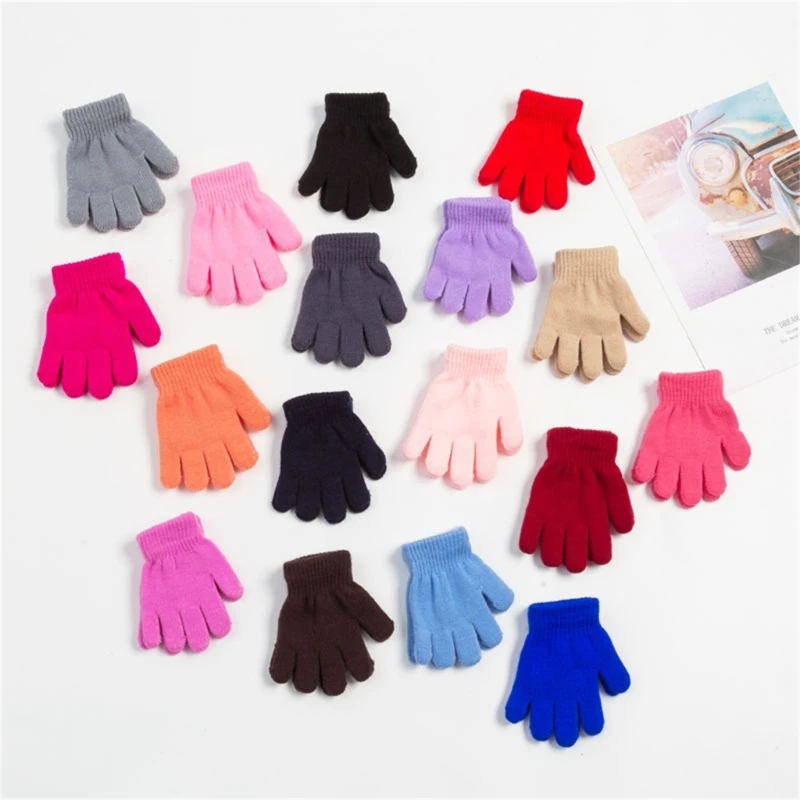 Guantes unisex con dedos completos para niños, elásticos y cálidos, guantes de punto brillantes y alegres, duraderos para niños y niñas - imagen 2