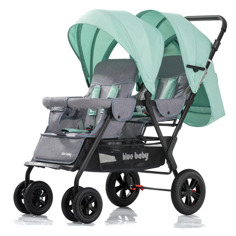 Cochecito doble asiento delantero y trasero Cochecito reclinable plegable ligero de doble asiento - imagen 2