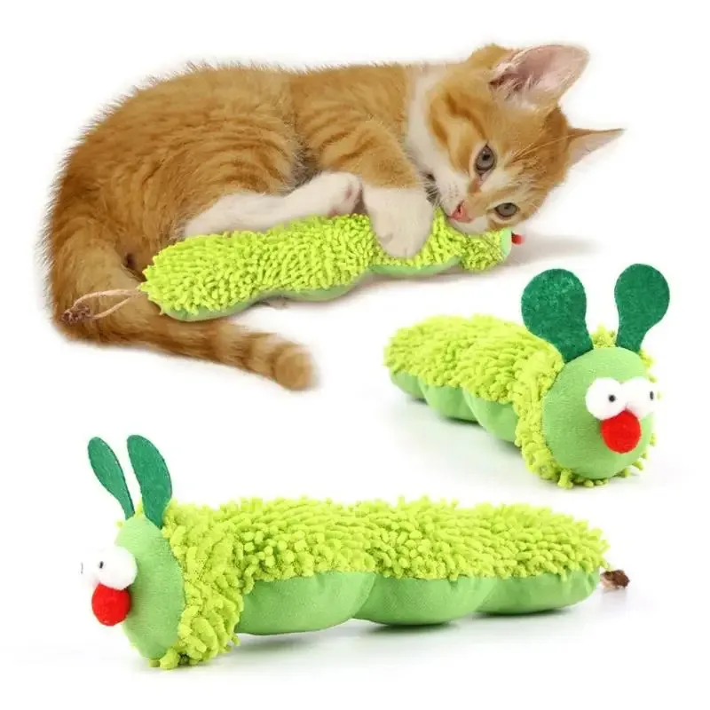 Caterpillar-juguetes para masticar para gatos, juguete de interacción Molar con hierba gatera, resistente a la boca limpia, para masticar, alivia el estrés, juguetes para mascotas