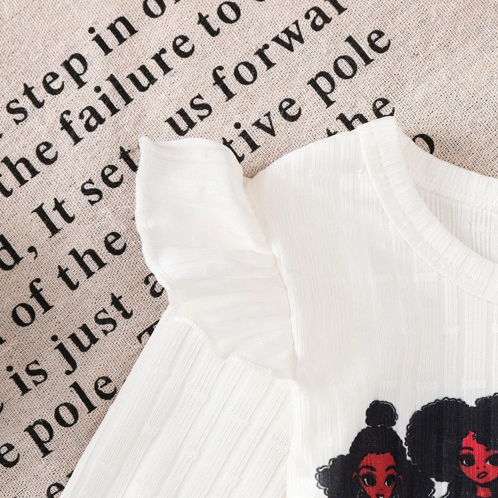 6 To 3 Years Old Girl's White Long Sleeved Top+Blue Cloud Jeans Outfits Cartoon Girl Print Baby Clothes Set Autumn Clothing - imagen 3