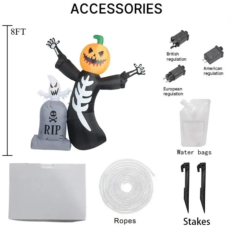 8 pies decoraciones DIY para fiestas y vacaciones juguete inflable calabaza de Halloween esqueleto fantasma luces LED integradas decoración al aire libre modelo Decoración - imagen 5